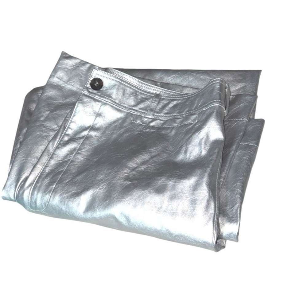 Maeve‎ Anthro The Ettie Highrise Wide Leg Crop Faux leather metallic pants 33T - Picture 10 of 13